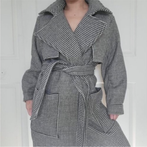 Abercrombie & Fitch Wool Trench Coat Houndstooth Belted - Picture 6 of 16